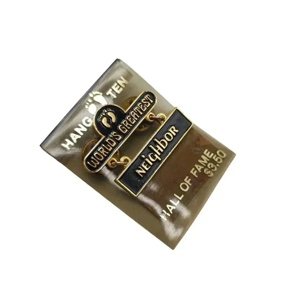 Hang Ten World's Greatest Neighbor Hall of Fame Footprints Lapel Brooch Pin VTG
